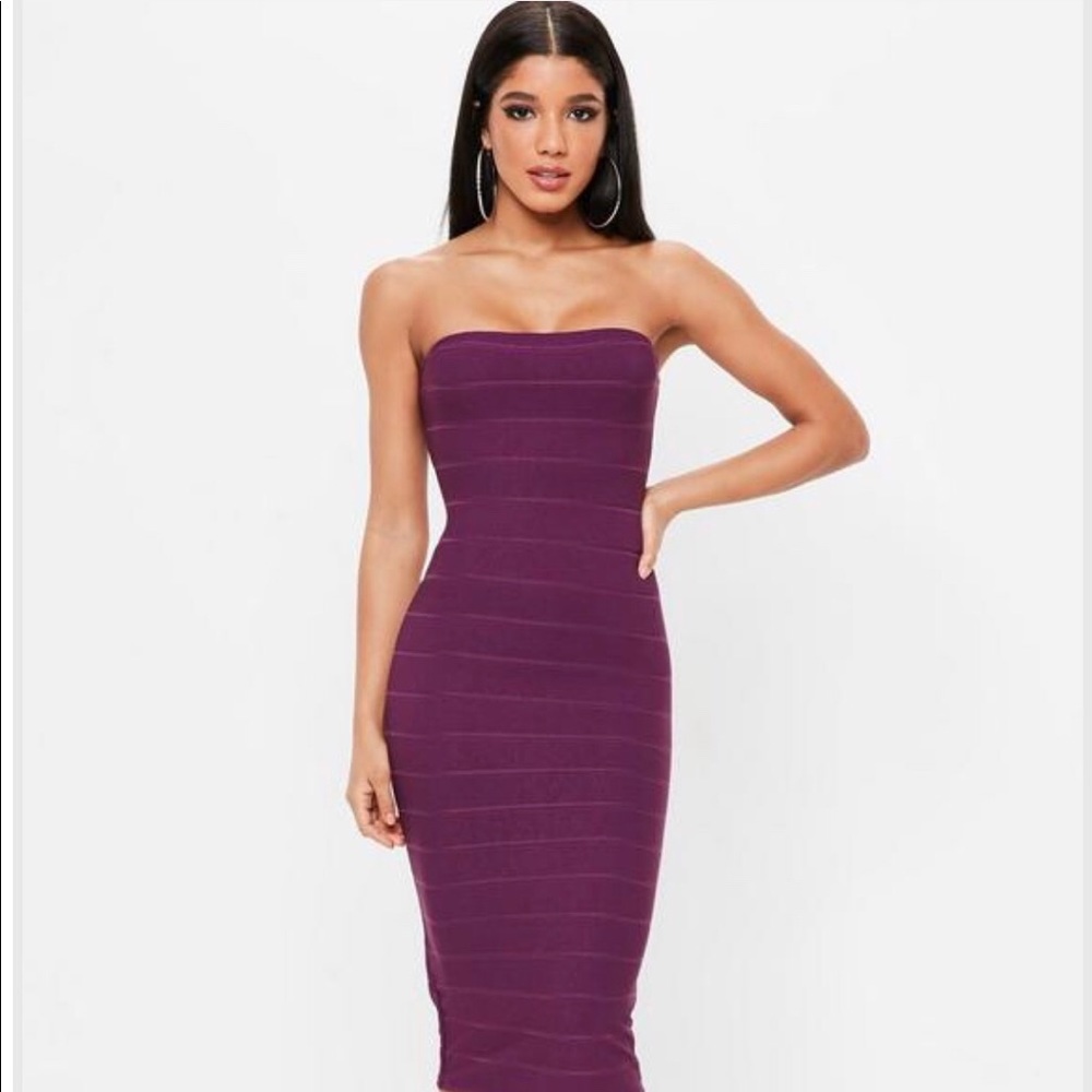 Purple Strapless Bandage Midi Dress